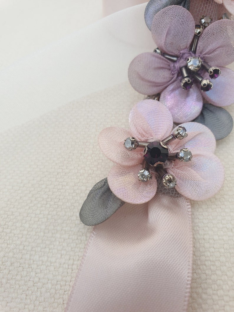 Ceinture de mariée rose poudré, ceinture de mariée mauve, ceinture à fleurs, ceinture de mariée, ceinture de robe de mariée, ceinture de mariée multicolore, ceinture tendance, ceinture de mariée blush MAUVE image 3