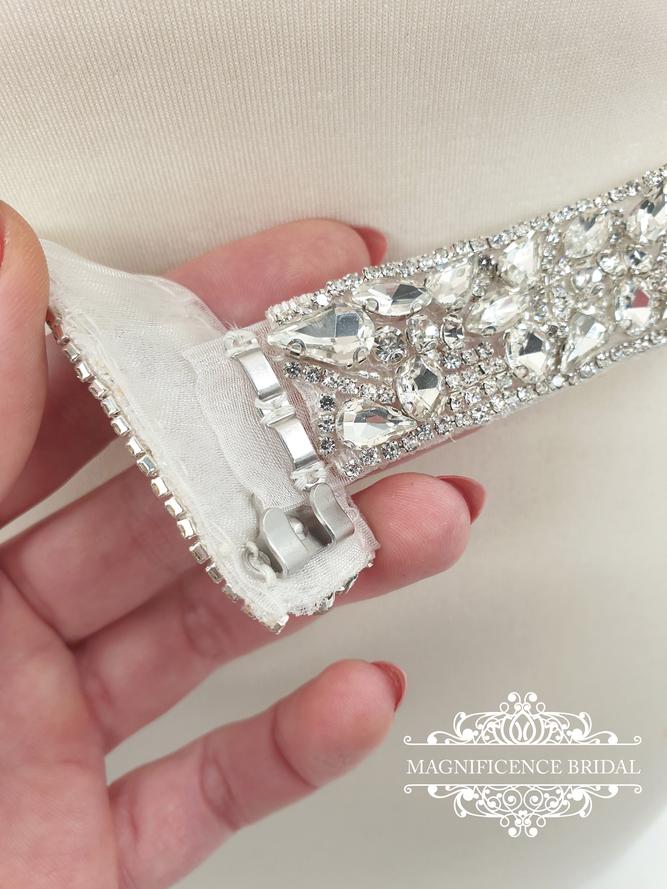 thumbnail image 2 of ShinyBeauty Silver Rhinestone Wedding Belt Sash - 3.5cm X 1 Yard, With Free Satin Ribbon 2 of 9