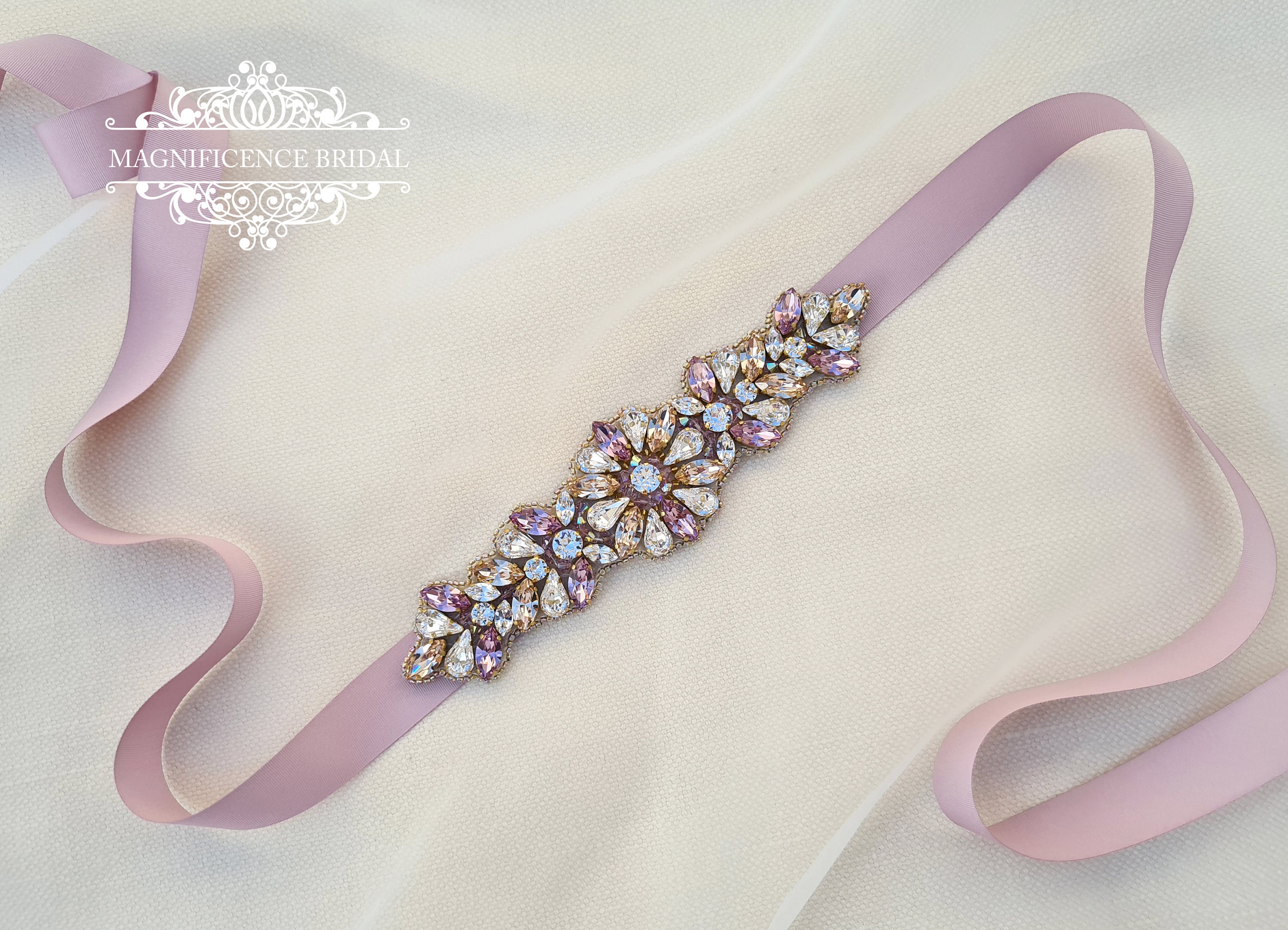 Purple bridal belt, Amethyst belt, Swarovski belt, purple bridal sash