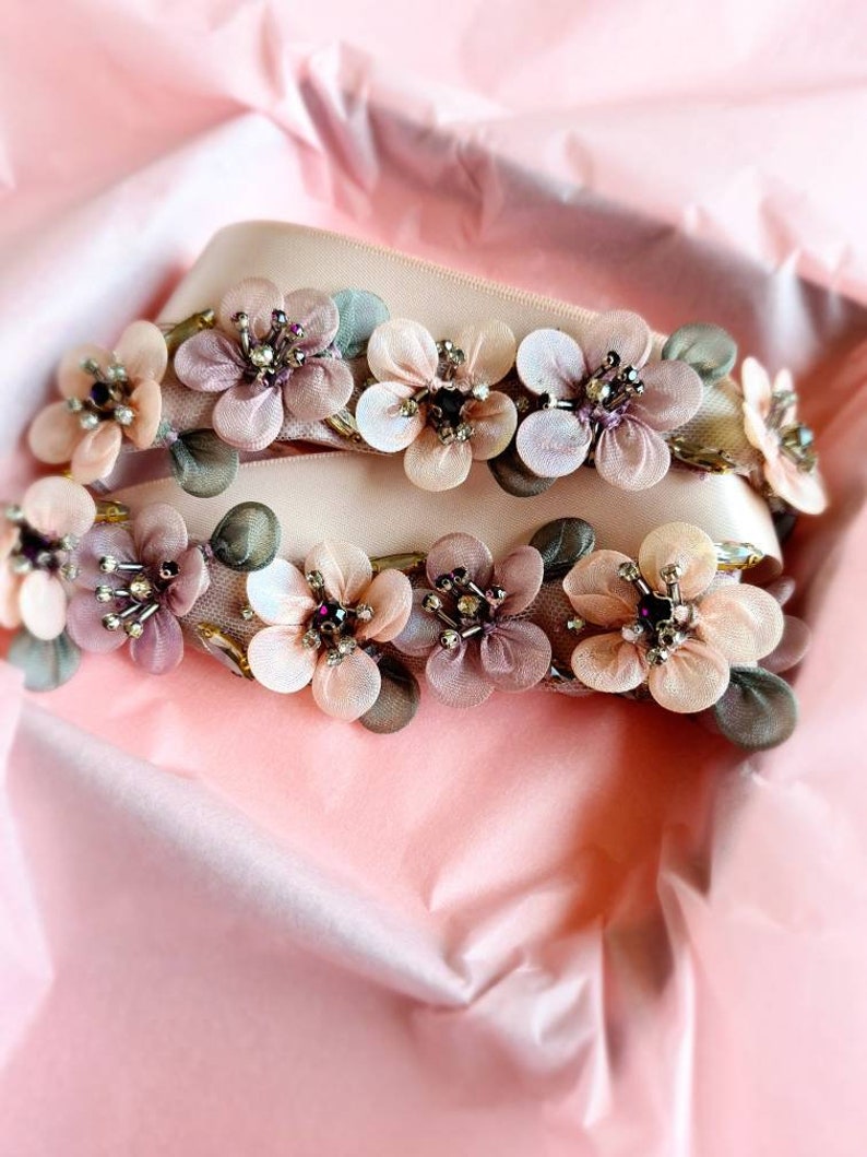 Ceinture de mariée rose poudré, ceinture de mariée mauve, ceinture à fleurs, ceinture de mariée, ceinture de robe de mariée, ceinture de mariée multicolore, ceinture tendance, ceinture de mariée blush MAUVE image 9