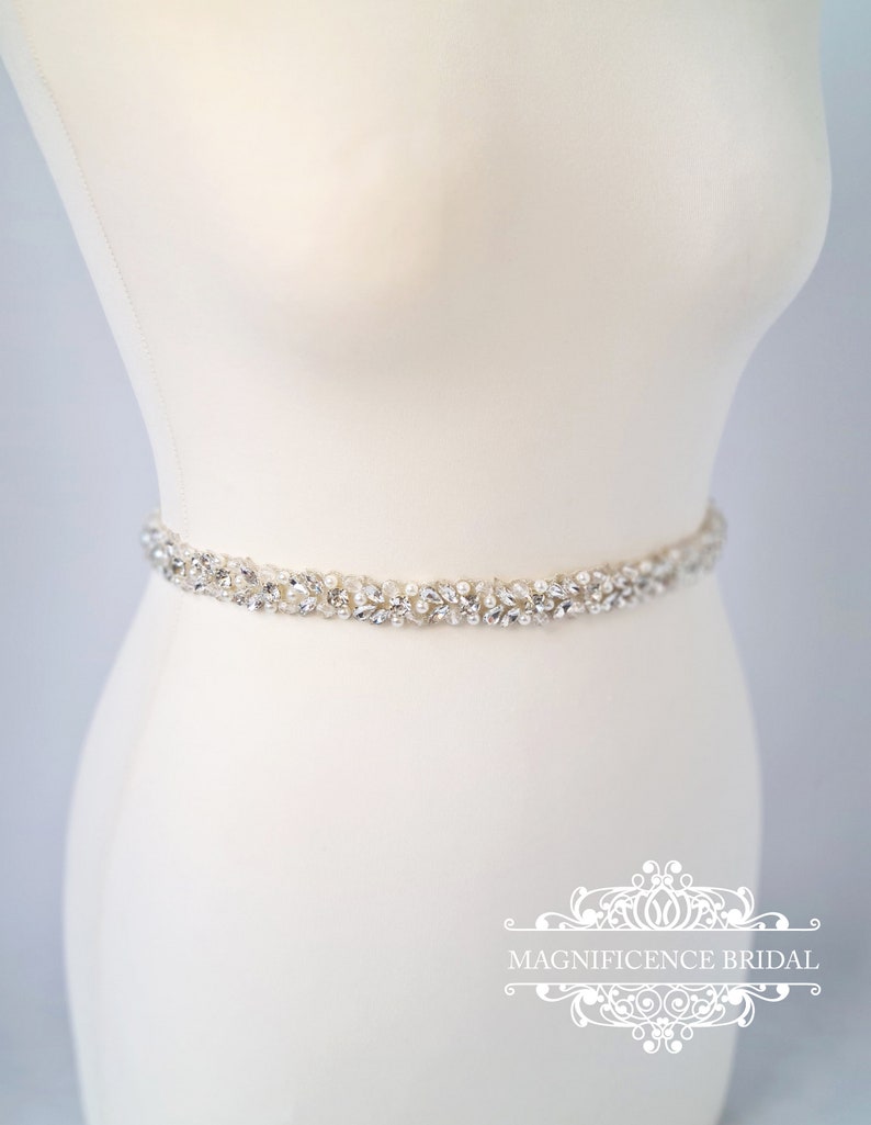 Pearl bridal belt, pearl belt, Bridal belt, thin bridal belt, thin pearl sash, bridal sash, sash belt, wedding belt, rhinestone sash, JOLIE image 2