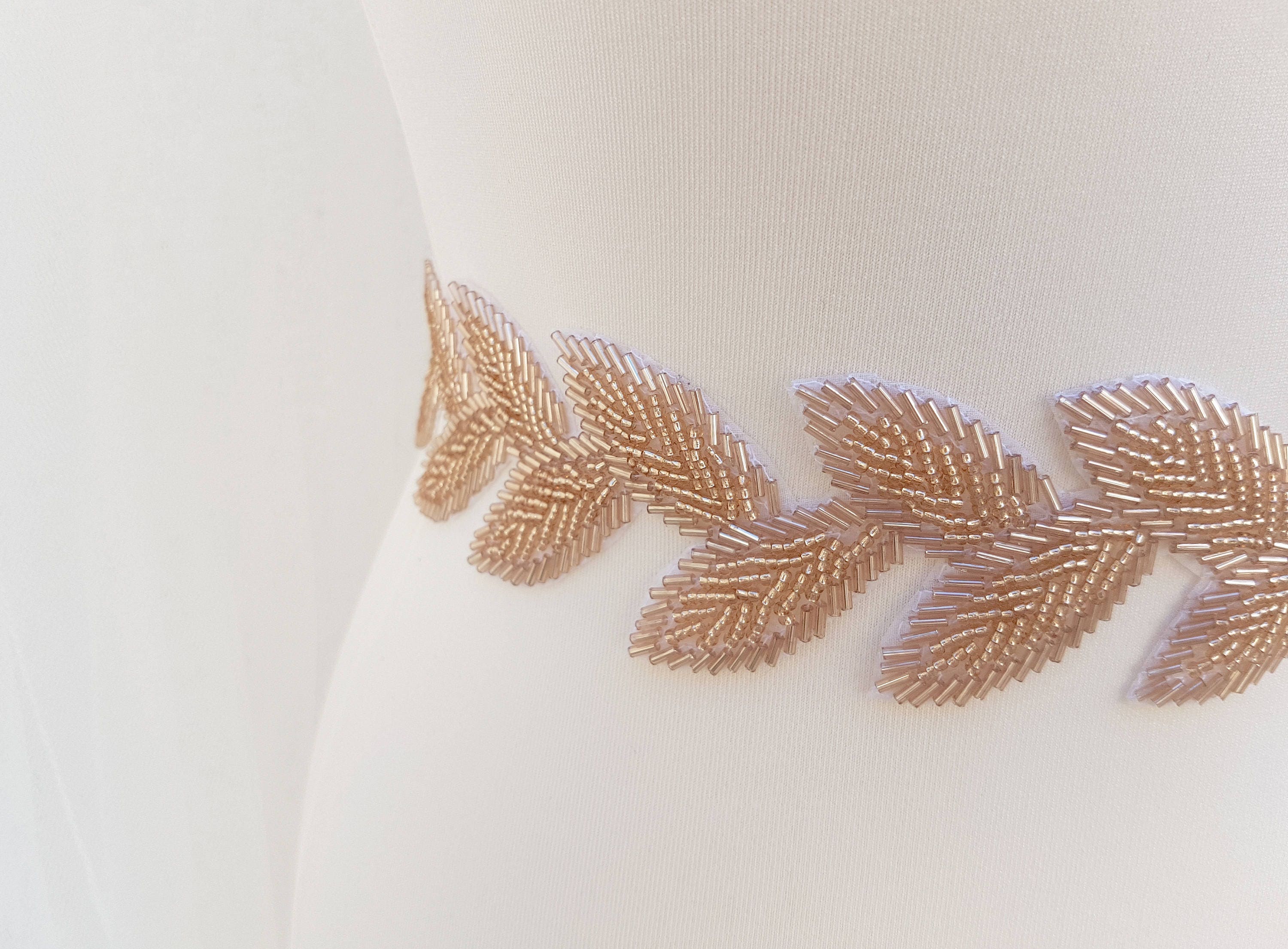 Rose gold leaf belt, Leaf bridal belt, Rose gold sash, beaded belt