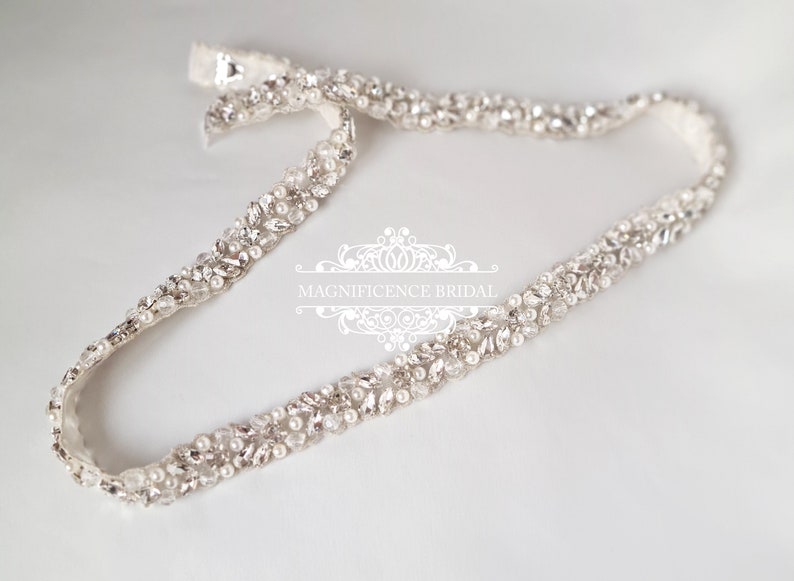 Pearl bridal belt, pearl belt, Bridal belt, thin bridal belt, thin pearl sash, bridal sash, sash belt, wedding belt, rhinestone sash, JOLIE image 4