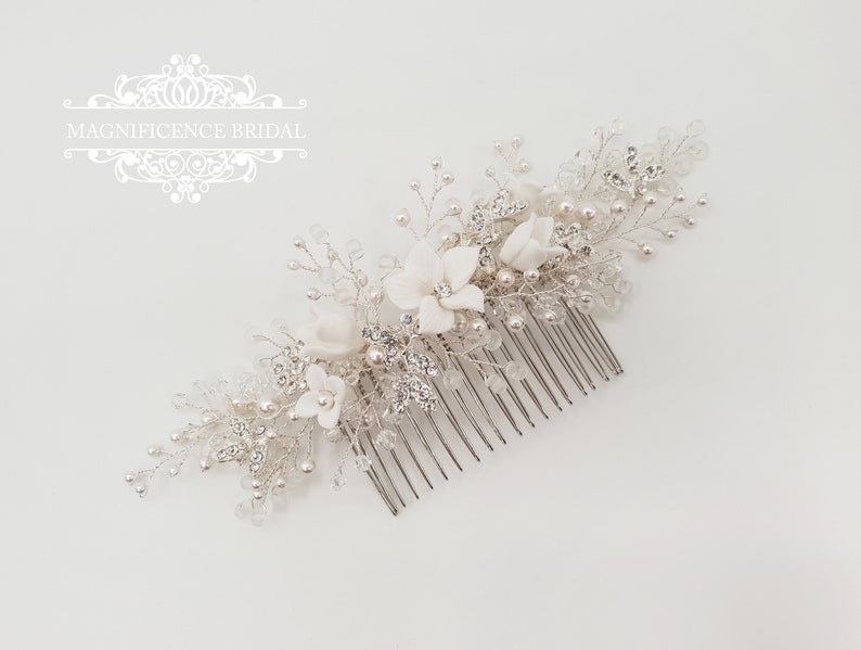 Wedding headpiece flower headpiece KENDRA wedding pearl headpiece Bridal hair comb wedding hair piece Bridal headpiece bridal comb
