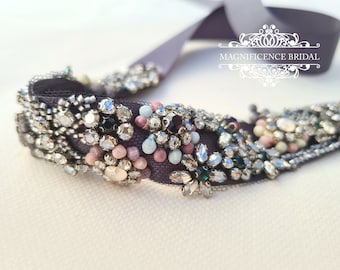 Black beaded belt, Black belt, Eveningwear Belt, gown belt, multi colour belt, Occasions Belt, Bridesmaid Sash, Prom Belt, dress belt, JULIA