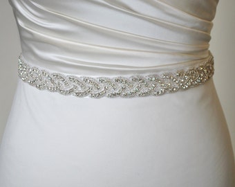 Braided bridal rhinestone wedding dress belt BRENDA