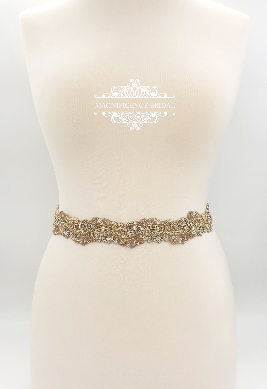 Pale Gold Belt, Gold Bridal Belt, Wedding Dress Belt, Gold Wedding Belt