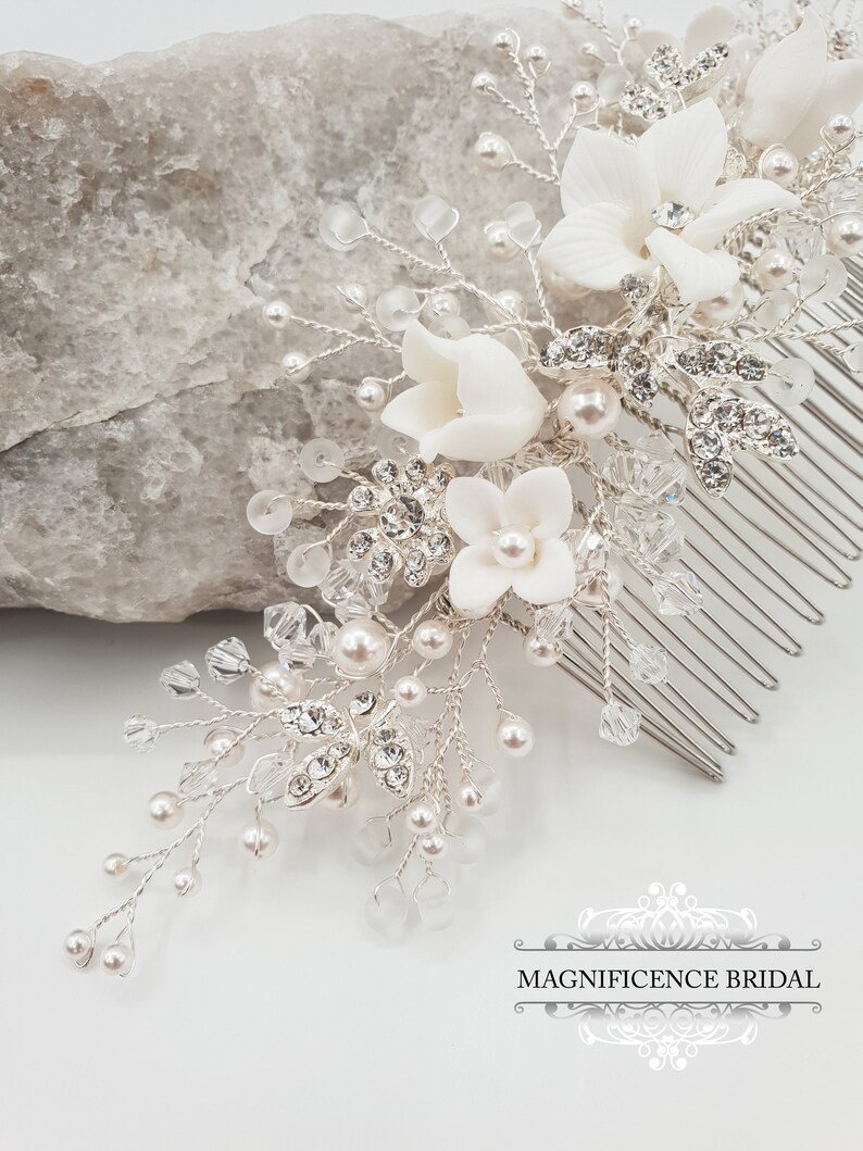 Wedding headpiece flower headpiece KENDRA wedding pearl headpiece Bridal hair comb wedding hair piece Bridal headpiece bridal comb