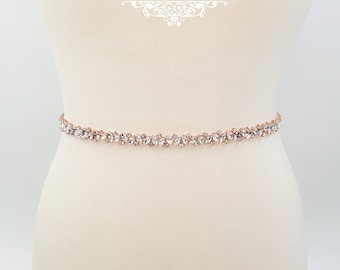 Dunne roségouden riem, roségouden trim, roségouden riem, Diamante-riem, dunne strass-riem, dunne trouwriem, bruidsriem, Magere riem, BELLA