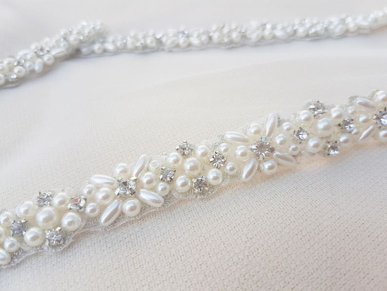 Bridal sash, thin bridal belt, thin bridal sash, thin pearl belt, thin wedding belt, wedding belt, skinny belt, pearl wedding belt, ELINA image 5