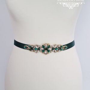 Emerald green sash, emerald green belt, Bridesmaid sash, gold bridal belt, green sash belt, bridal belt, wedding belt, Christmas, ELISHA image 8
