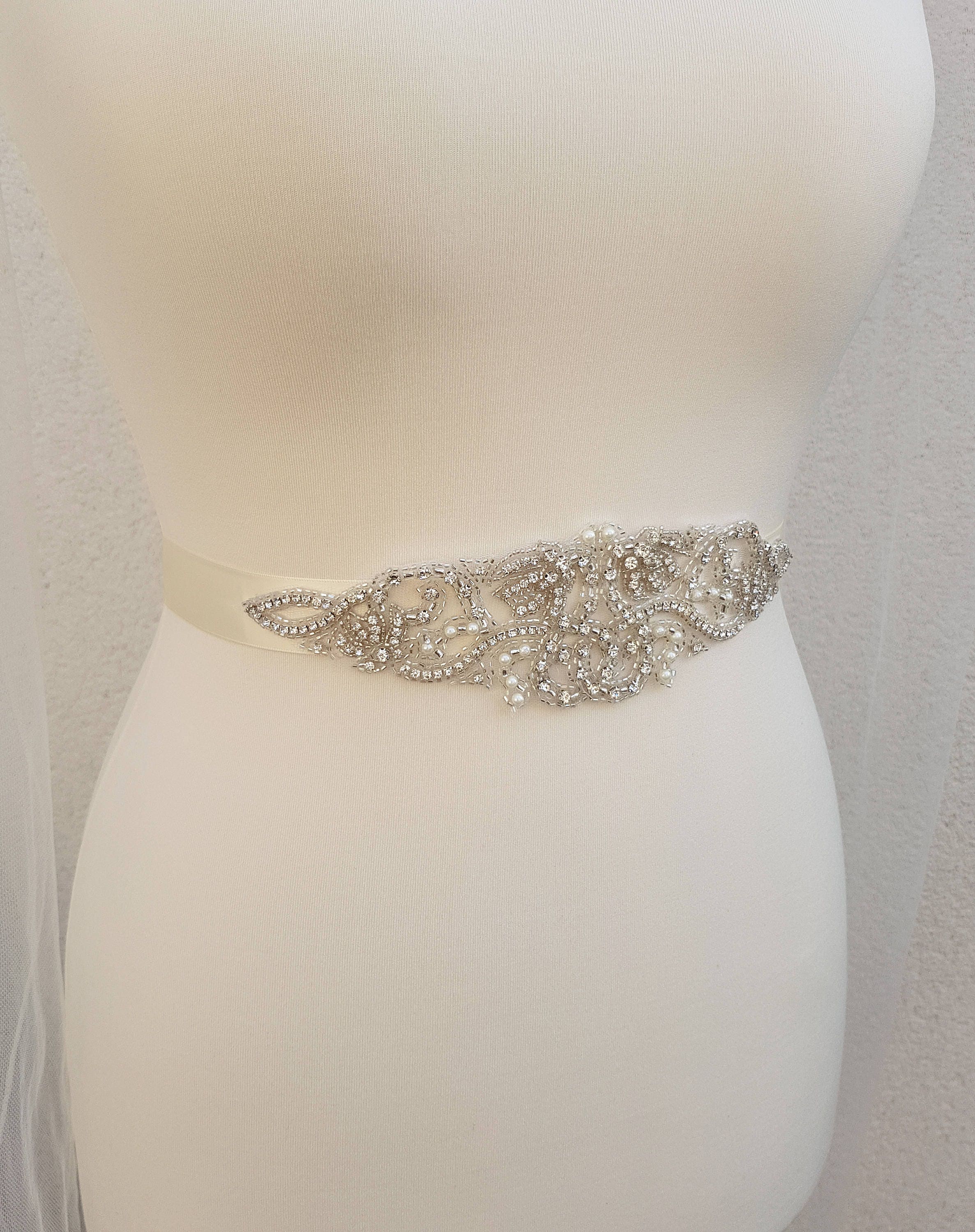 Art Nouveau belt, bridal belt, Art Nouveau wedding, beaded applique