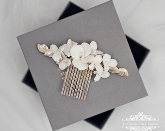 Ivory bridal comb, clay flower comb, bridal comb, Champagne Headpiece, Bridal hair piece, Bridal headpiece, ceramic comb, wedding comb NELLY