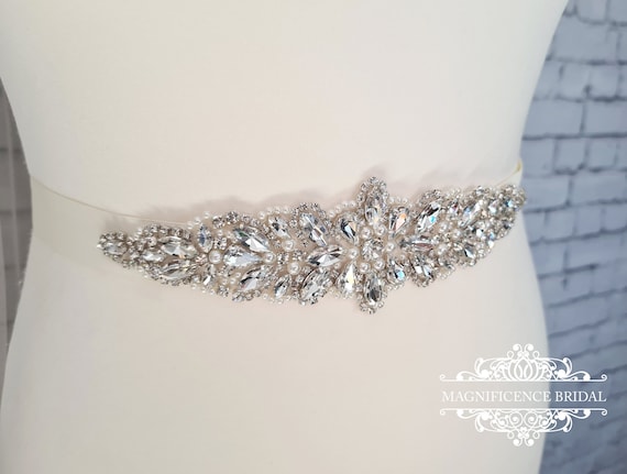 Bridal Sash Belt, Wedding Dress Sash, Rhinestone Sash, Bridal Applique,  Pearl Sash, Crystal Belt, Beaded Embellishment, Bridal Belt MILA -   Canada