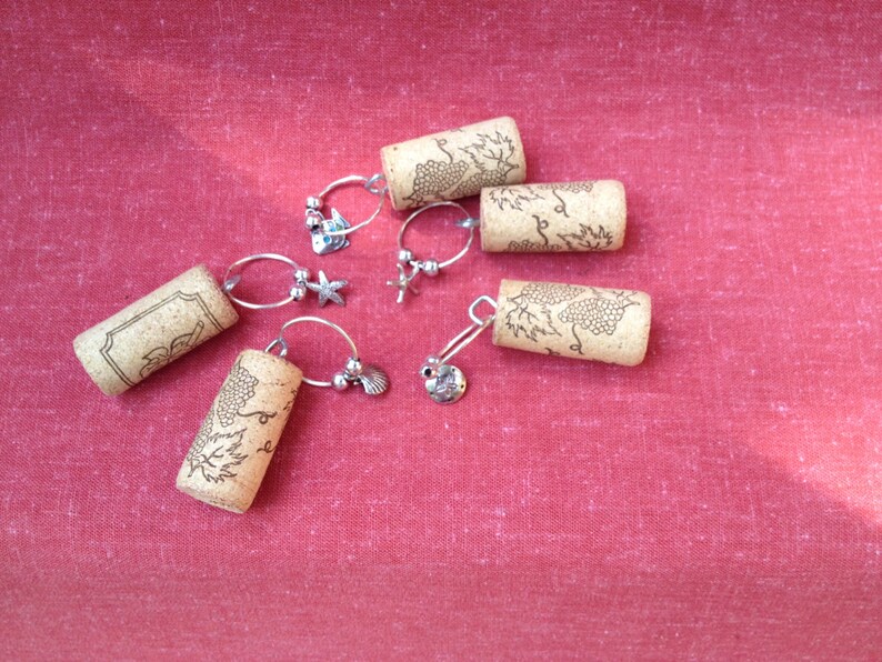Cork Wine Glass Charms/Identifiers set of four Etsy