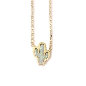 SunJewel Gold Cactus Charm Necklace, Tiny Cactus Necklace, Opal Cactus, Opal Necklace, Opal Charm, Minimalist Necklace, Necklaces for women