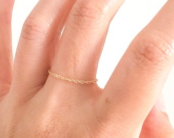 SunJewel Light Catcher Ring, 14K Gold Filled 1mm Diamond Cut Thin Dainty Chain, Size 5, Size 6, Size 7, Size 8, Gift For Her
