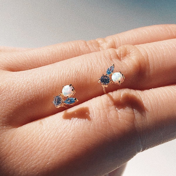 SunJewel Opal Stone Stud Earrings, Dainty Earrings, Opal Stud Earrings, 18K Earrings, Gold Dipped Earrings, Gift For Her, Valentines Gift