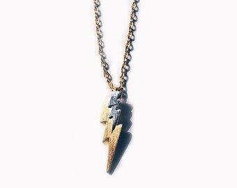 SunJewel Gold Silver Lighting Bolt Necklace, Thunder Bolt Charm Necklace, Dainty Necklace