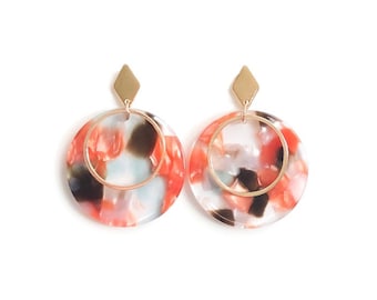 SunJewel Colorful Tortoise Disc Dainty Earrings, Acetate Fashion Statement Earrings, Resin Earrings, Statement Earrings, Geometric Earrings