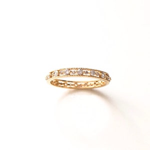 SunJewel Gold Eternity Ring, Delicate Ring, Vintage Inspired Ring, Antique Paved Ring, Unique Ring, Jewelry For Women, Cubic zirconia Ring