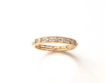 SunJewel Gold Eternity Ring, Delicate Ring, Vintage Inspired Ring, Antique Paved Ring, Unique Ring, Jewelry For Women, Cubic zirconia Ring