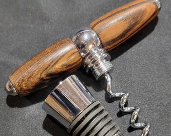 Custom Wine Stopper - Cork Screw Combo Set - Hand Turned - Exotic Woods - Stainless Steel + food grade gasket - Unique Gifts!!