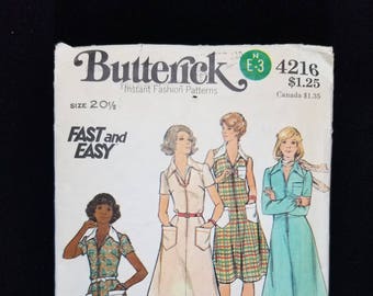 Vintage Butterick Pattern 4216 - Misses Dress size 20 1/2 - 1978