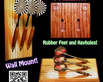 Custom dart rack and desktop display - Multiple styles! Light , Medium , Dark Oak, Ebony, Clear Coat - FREE FEET and Keyholes!!