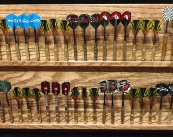 Super Deluxe - Custom dart display rack - Multiple styles! Light , Medium , Dark Oak, Ebony, Clear Coat - FREE Keyholes!!