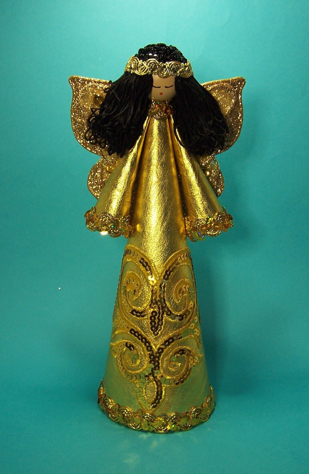 African American Angel Decoration 11 1/2 Gold Angel Etsy