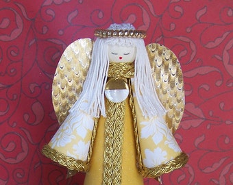Paper Mache Christmas Tree Topper Angel / Guardian Angel / Gift / 9 3/4 " H