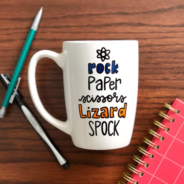 Big Bang Coffee Mug - Rock, Paper, Scissors, Lizard, Spock - Hand Painted Mug - The Big Bang Theory Gift - The Big Bang - Sheldon Cooper