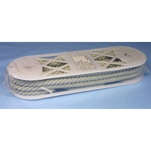 May include: A coiled rope, light green in color, is packaged in a clear plastic wrap. The rope is thick and appears to be made of a durable material. The packaging is on a white plastic tray.