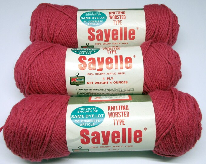 Discontinued Kmart Sayelle Knitting Worsted Yarn 3 Skeins Dusty Rose