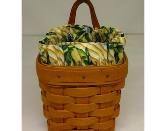 Longaberger Chives Basket with Rose Trellis Liner and Protector 45217 – Vintage 2000