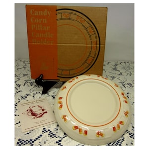 Longaberger Pottery Candy Corn Pillar Candle Holder 36391 – Vintage 2000 NOS