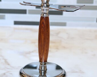 Handgemaakte scheerstandaard - Palissander - Safety Razor Stand en scheerborstelhouder - Groomsman Gift, Kerstcadeau, Vaderdag, Herencadeau