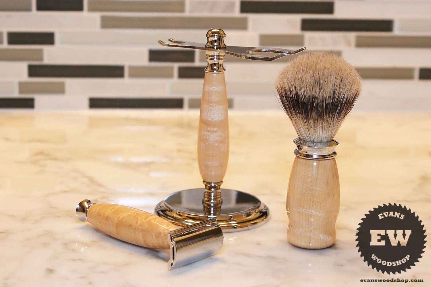 Men's Shaving Kit - Birdseye Maple Wood - Handmade Shaving Set With ...