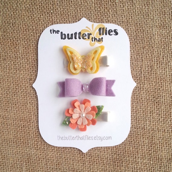 Items similar to Baby / Girl Glitter Wool Felt hair clip set Pale