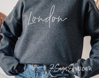 London Sweatshirt, England Rundhalsausschnitt - Geschenk für London-Liebhaber, minimalistische Schreibschrift, gemütliches Reise-Souvenir