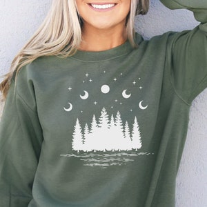 Camping Forest Moon Stars Sweatshirt - Camping Sweatshirt - Camping Gift - Camping Shirt - Camping Sweaters - Outdoorsy Sweatshirt