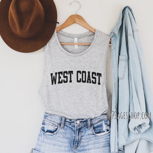 West Coast Tank Top, West Coast Muscle Tank, West Coast Gift, California Souvenir, Beach Shirt, Flowy Soft Tank Top