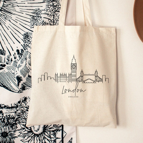 London Cityscape Tote Bag, London Skyline Tote, England Sturdy Tote, London Souvenir, Canvas Bag, Ecofriendly Cotton Durabele Bag