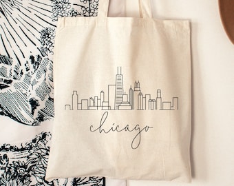 Chicago Cityscape Tote Bag, Chicago Skyline Tote Gift, Durable Tote Bag, Chicago Souvenir Gift, Durable Canvas Bag, Ecofriendly Cotton