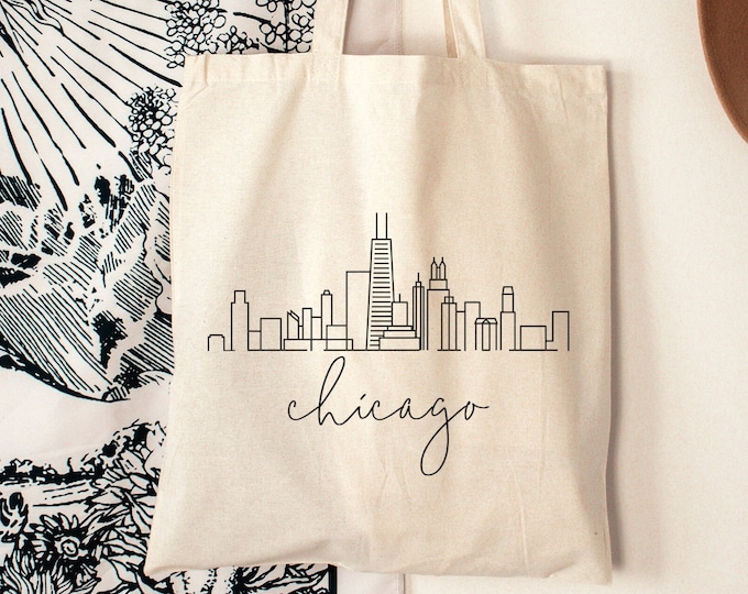 Chicago Cityscape Tote Bag, Chicago Skyline Tote Gift, Durable Tote Bag, Chicago Souvenir Gift, Durable Canvas Bag, Ecofriendly Cotton