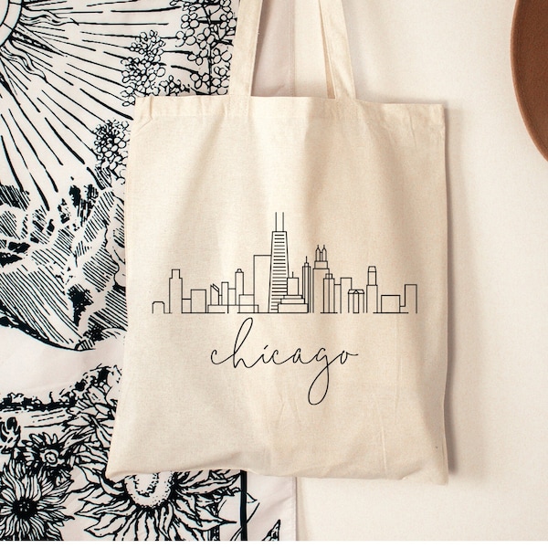 Chicago Cityscape Tote Bag, Chicago Skyline Tote Gift, Durable Tote Bag, Chicago Souvenir Gift, Durable Canvas Bag, Ecofriendly Cotton