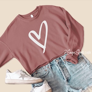 Heart Cropped Sweatshirt, Valentines Day Sweatshirt, Valentines Day Gift, Valentines Day Shirt, Heart Shirt, Heart Crewneck Sweater