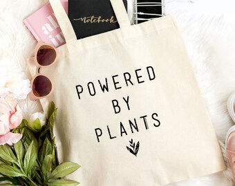 Powered by Plants Tote Bag - Vegan Tote Bag - Canvas Tote Bag - Canvas Bag - Ecobag - Vegan Gift - Vegan Bag - Vegan Shopping Bag