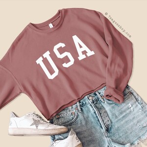 Chemise 4 juillet - Sweat-shirt court Etats-Unis - Sweat-shirt Etats-Unis - Chemise Etats-Unis - Haut court Amérique - Pull à col rond en polaire